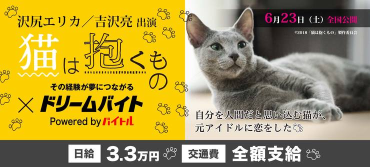 「猫は抱くもの」の初日舞台挨拶を
サポートするアルバイトを募集開始!