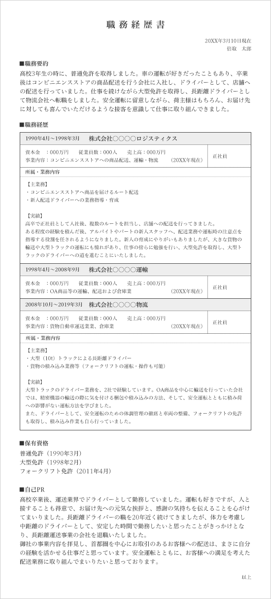 職務経歴書見本