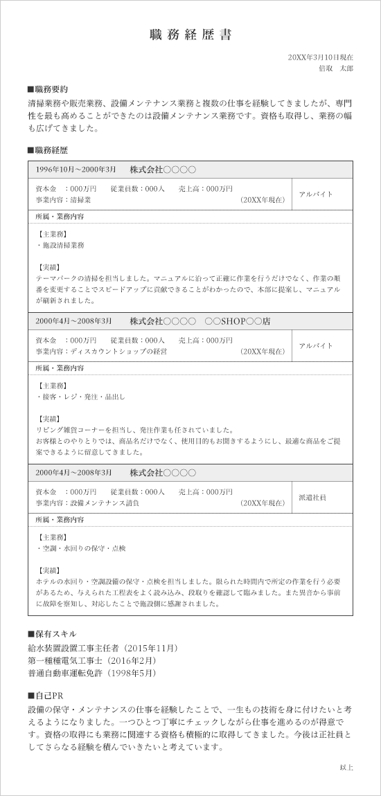 職務経歴書見本