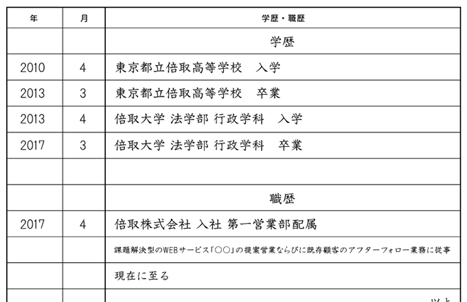 学歴・職歴記入欄