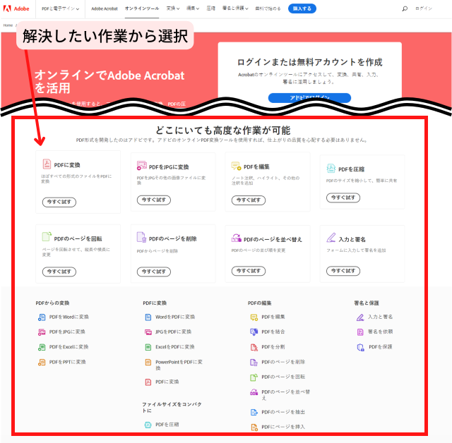 解決したい作業から選択
