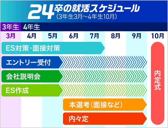 24卒の就活スケジュール(3年生3月~4年生10月)