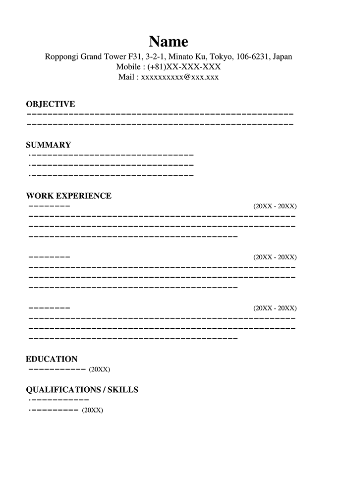 英語の履歴書のイメージ