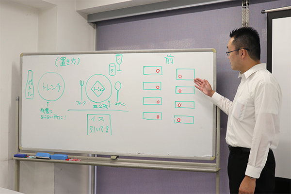登録会後の基礎研修。まずは座学で接客方法を学びます