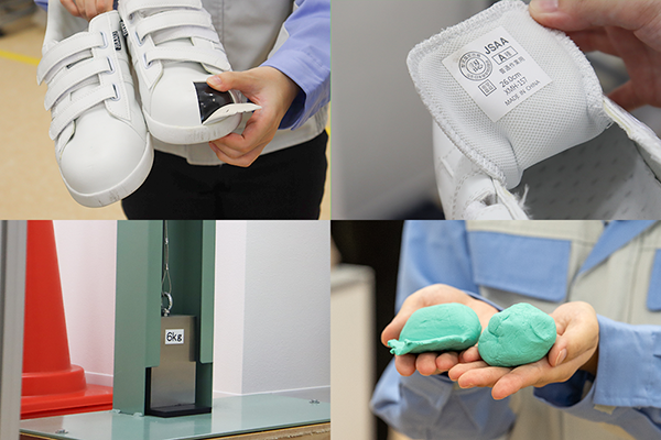 安全靴衝撃体験で使用する、安全靴・おもり落下装置・粘土