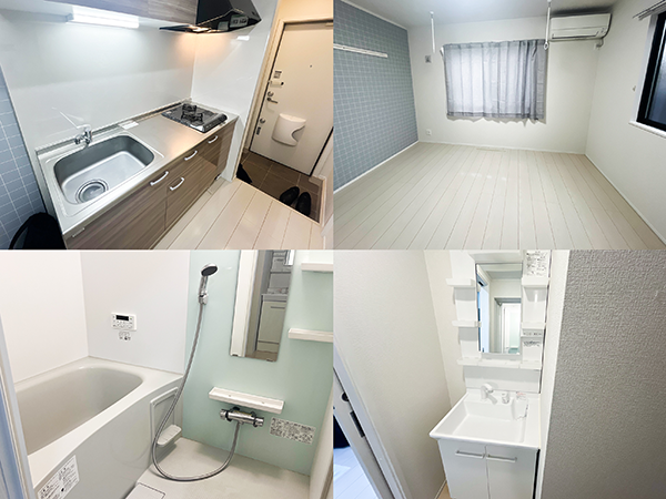 清潔感のあるキッチン、風呂場、洗面台、寝室