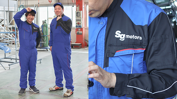 SGモータースの制服とロゴ
