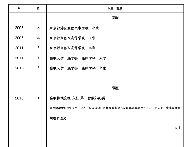 学歴・職歴の書き方